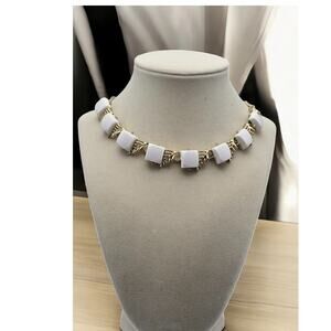 Vintage Coro Necklace White Opalescent Thermoset Lucite & Gold Leaf Accents